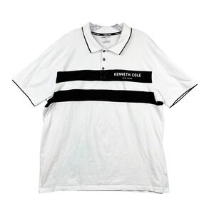 Kenneth Cole New York Mens 1X White Black Stripe Short Sleeve Polo Shirt